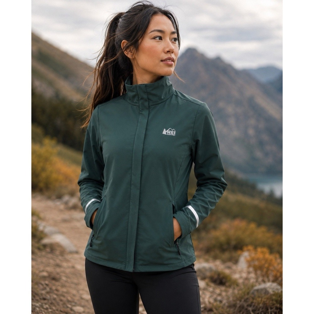 REI Co-op Women's XS Soft Shell Jacket Green‎ Full Zip Reflective Outdoor Active